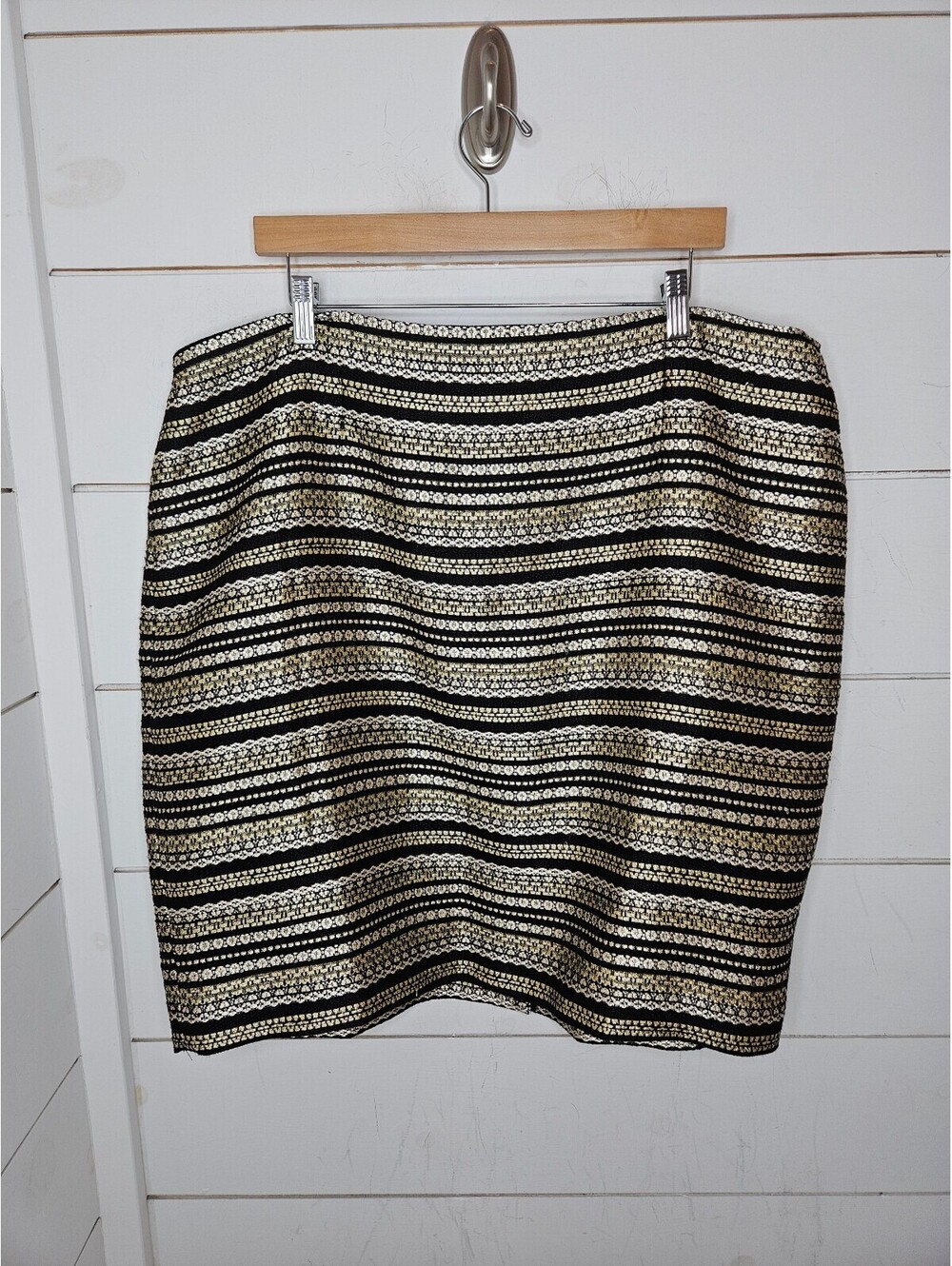 NWT RSVP Talbots size 20W Petite black & gold tweed pencil straight skirt